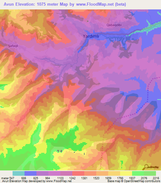 Avun,Azerbaijan Elevation Map