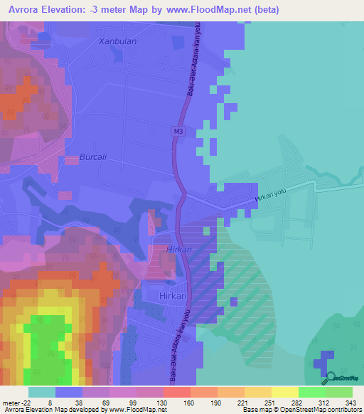 Avrora,Azerbaijan Elevation Map