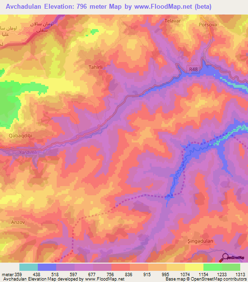 Avchadulan,Azerbaijan Elevation Map