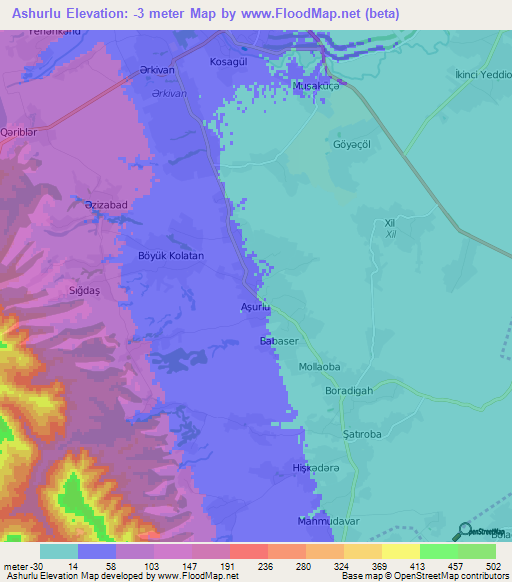 Ashurlu,Azerbaijan Elevation Map