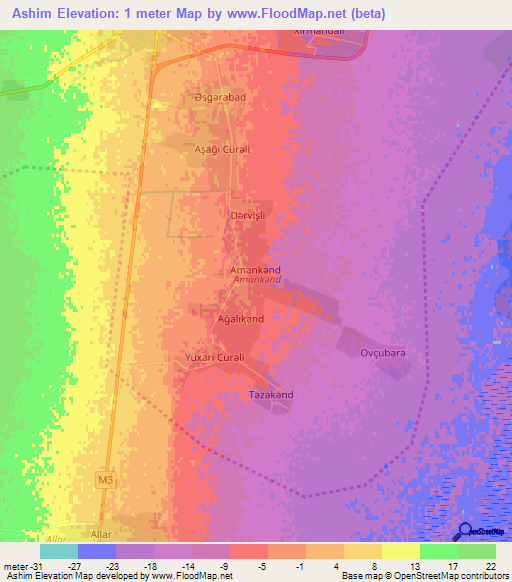 Ashim,Azerbaijan Elevation Map