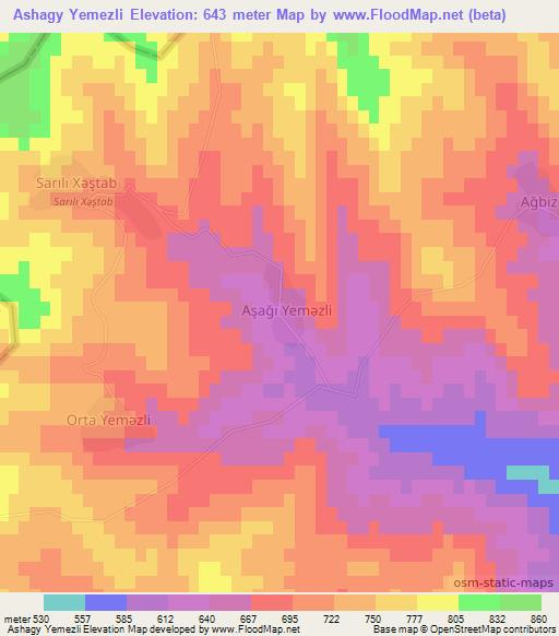 Ashagy Yemezli,Azerbaijan Elevation Map