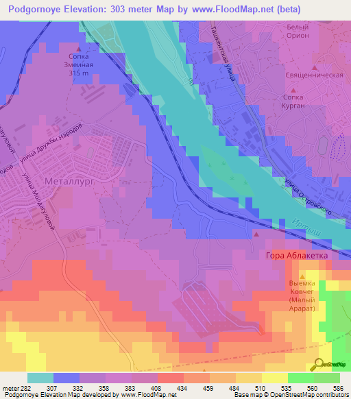 Podgornoye,Kazakhstan Elevation Map