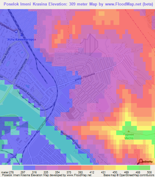 Poselok Imeni Krasina,Kazakhstan Elevation Map