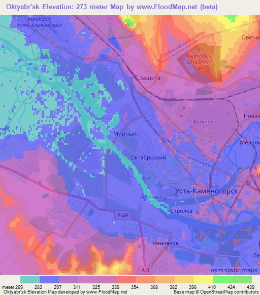 Oktyabr'sk,Kazakhstan Elevation Map