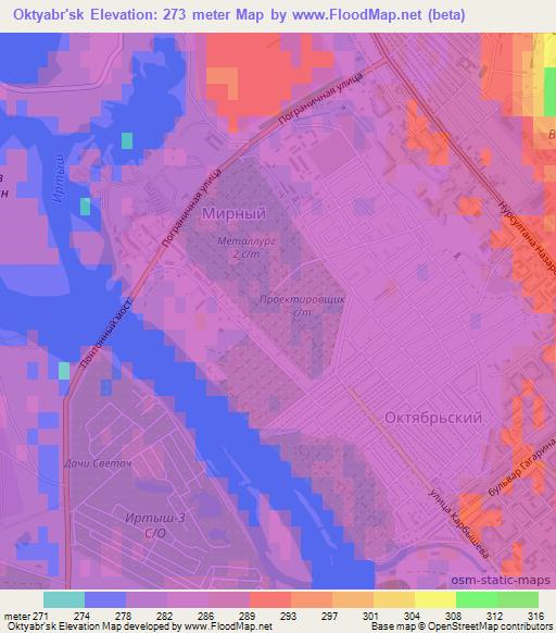 Oktyabr'sk,Kazakhstan Elevation Map