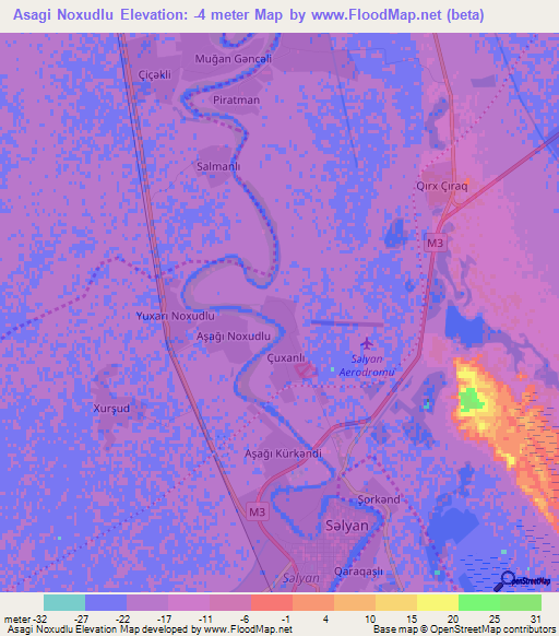 Asagi Noxudlu,Azerbaijan Elevation Map