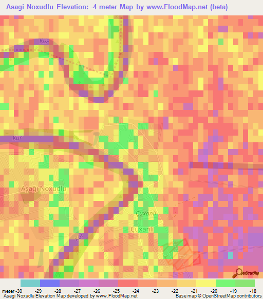 Asagi Noxudlu,Azerbaijan Elevation Map