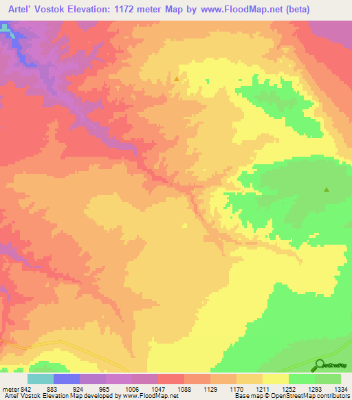 Artel' Vostok,Kazakhstan Elevation Map