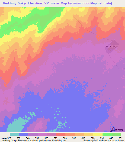 Verkhniy Sokyr,Kazakhstan Elevation Map