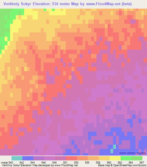 Verkhniy Sokyr,Kazakhstan Elevation Map