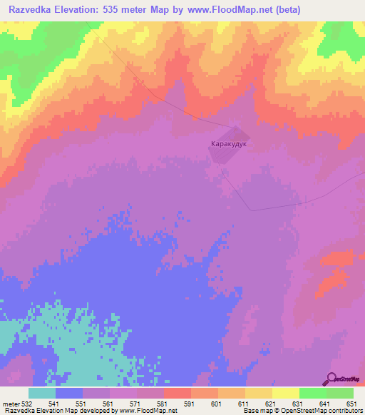 Razvedka,Kazakhstan Elevation Map