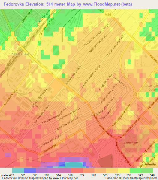 Fedorovka,Kazakhstan Elevation Map