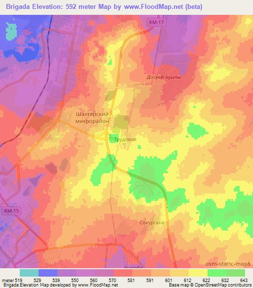 Brigada,Kazakhstan Elevation Map