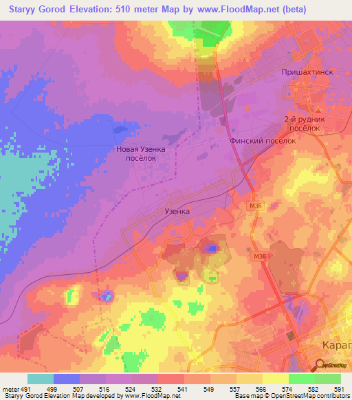 Staryy Gorod,Kazakhstan Elevation Map