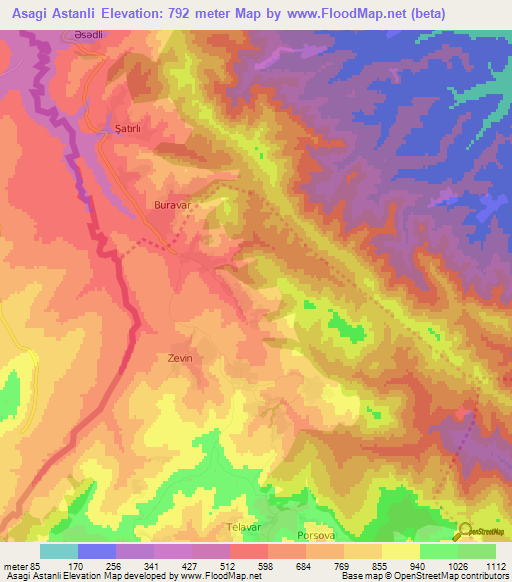 Asagi Astanli,Azerbaijan Elevation Map