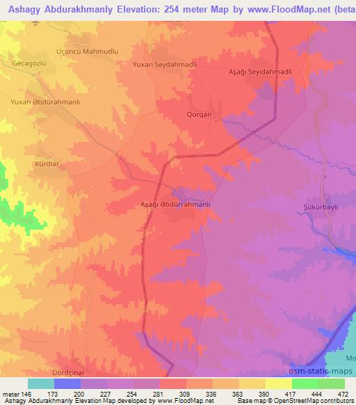 Ashagy Abdurakhmanly,Azerbaijan Elevation Map