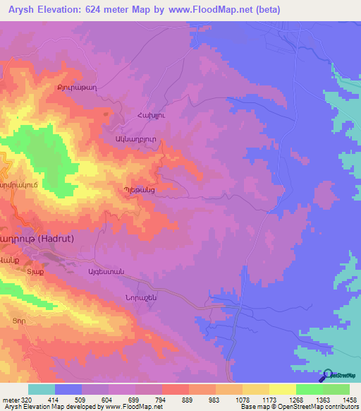 Arysh,Azerbaijan Elevation Map