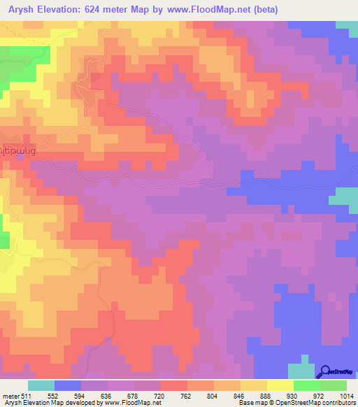 Arysh,Azerbaijan Elevation Map