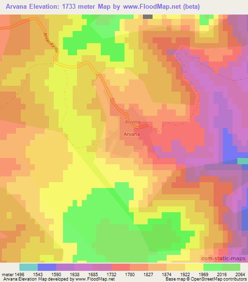 Arvana,Azerbaijan Elevation Map