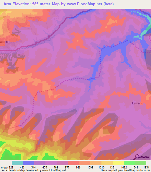 Arta,Azerbaijan Elevation Map