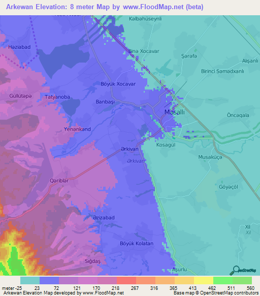 Arkewan,Azerbaijan Elevation Map