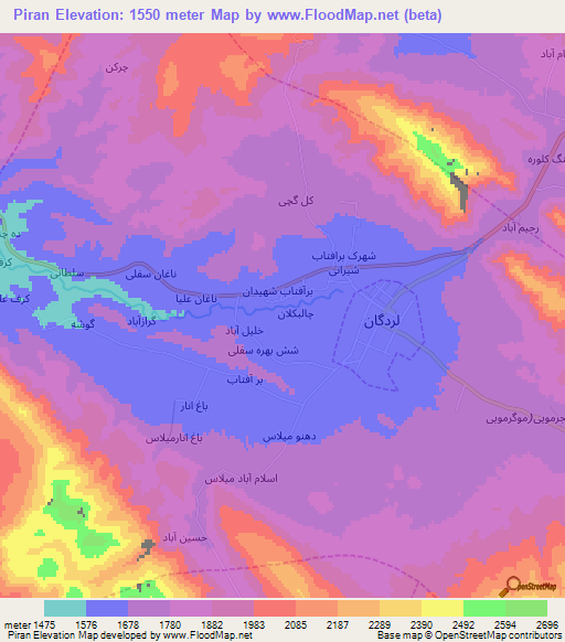 Piran,Iran Elevation Map