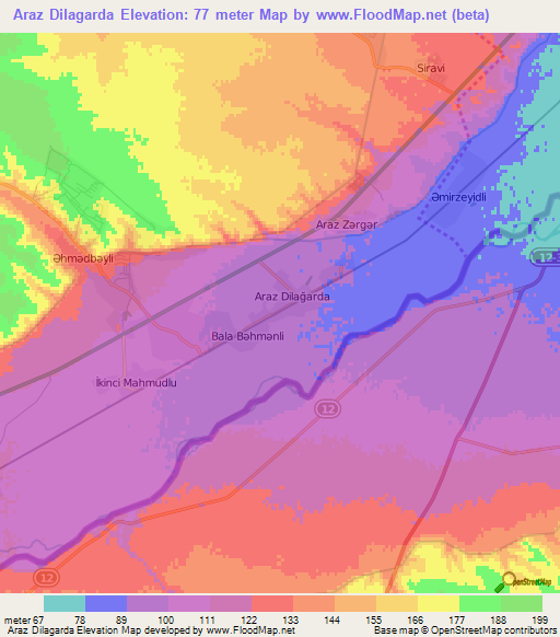 Araz Dilagarda,Azerbaijan Elevation Map