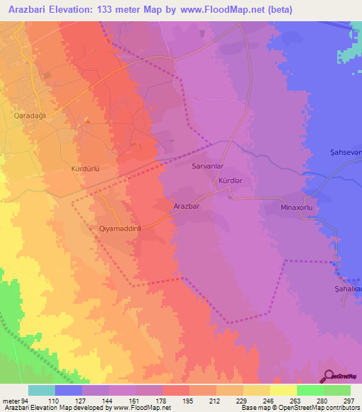 Arazbari,Azerbaijan Elevation Map