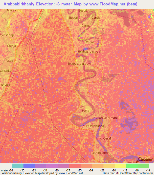 Arabbabirkhanly,Azerbaijan Elevation Map