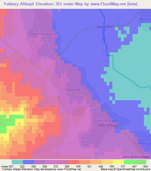 Yukhary Alibeyli,Azerbaijan Elevation Map
