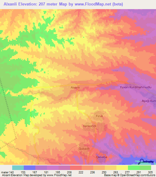 Alxanli,Azerbaijan Elevation Map