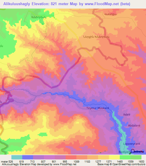 Alikuluushagly,Azerbaijan Elevation Map