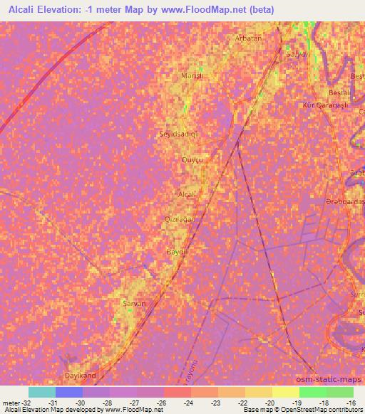 Alcali,Azerbaijan Elevation Map
