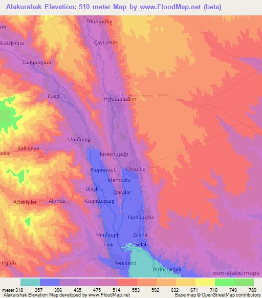Alakurshak,Azerbaijan Elevation Map