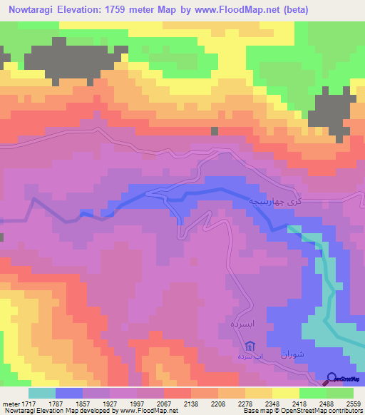 Nowtaragi,Iran Elevation Map