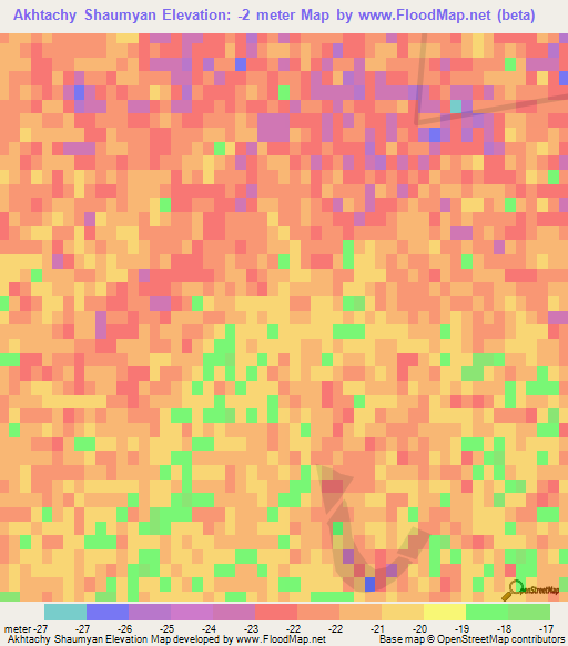 Akhtachy Shaumyan,Azerbaijan Elevation Map