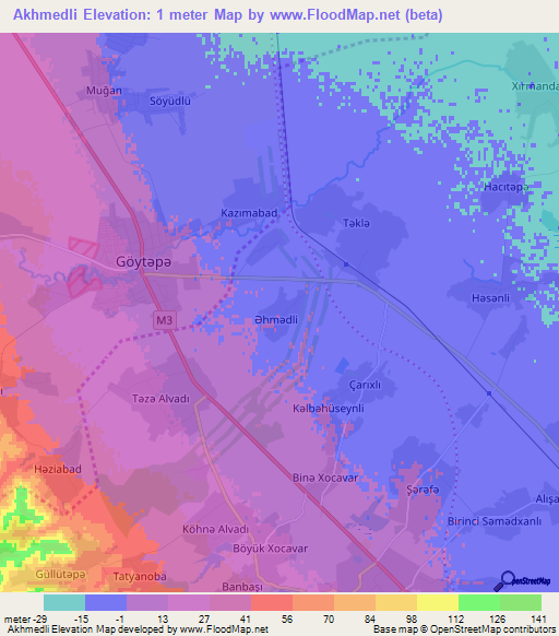 Akhmedli,Azerbaijan Elevation Map