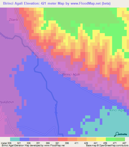 Birinci Agali,Azerbaijan Elevation Map