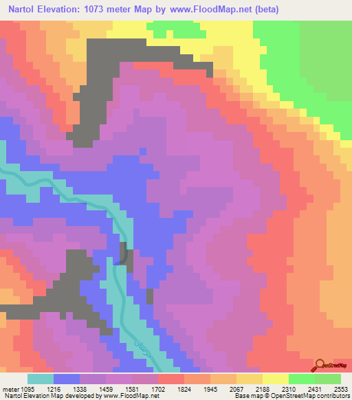 Nartol,Iran Elevation Map