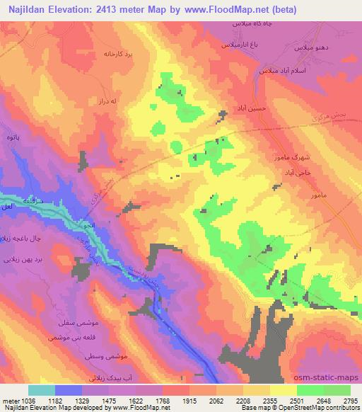 Najildan,Iran Elevation Map