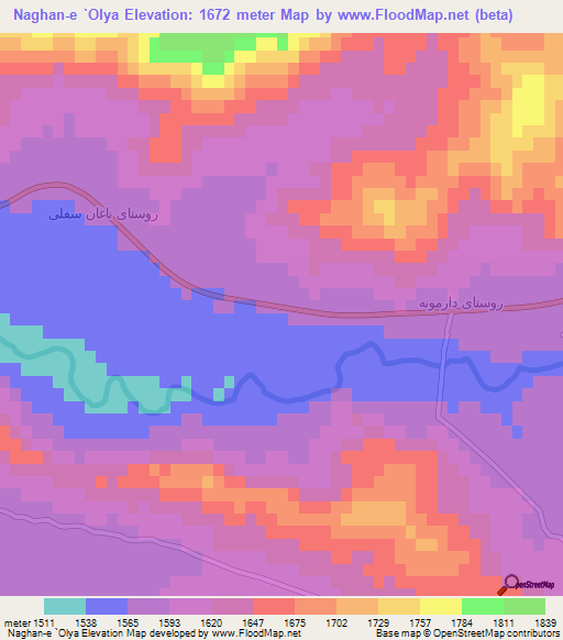 Naghan-e `Olya,Iran Elevation Map