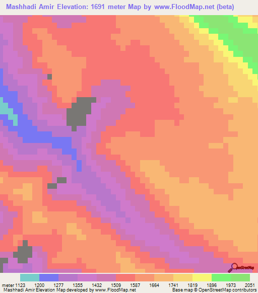 Mashhadi Amir,Iran Elevation Map