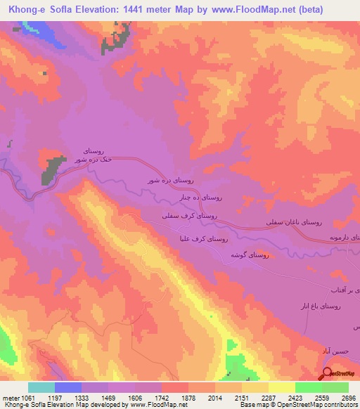 Khong-e Sofla,Iran Elevation Map