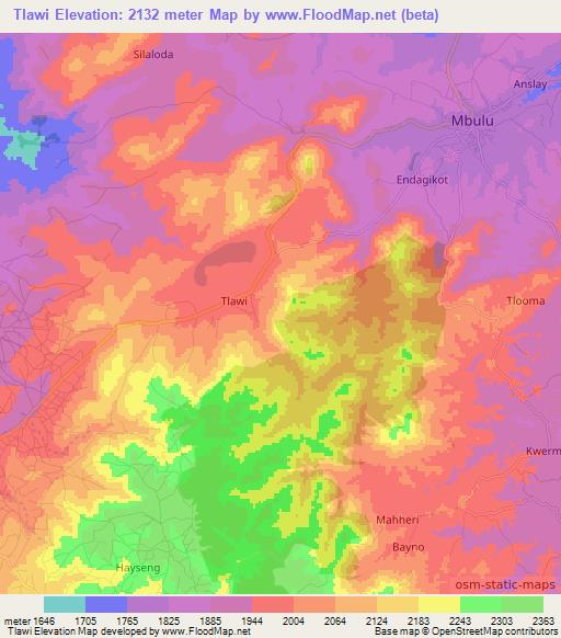 Tlawi,Tanzania Elevation Map