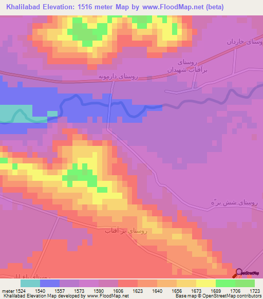 Khalilabad,Iran Elevation Map