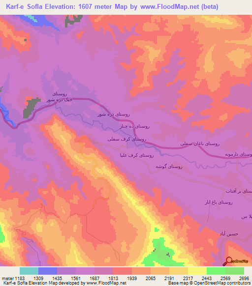 Karf-e Sofla,Iran Elevation Map