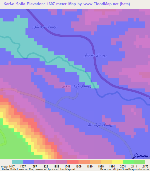 Karf-e Sofla,Iran Elevation Map
