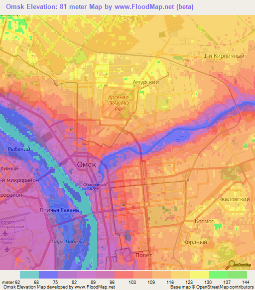 Omsk,Russia Elevation Map