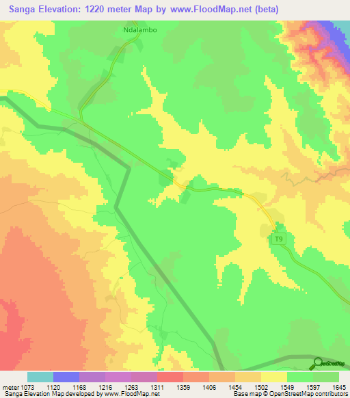 Sanga,Tanzania Elevation Map